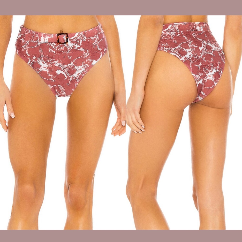 NWT WeWoreWhat [ XL ] Marble Emily Belt High Waist Bikini Bottom Rose‎